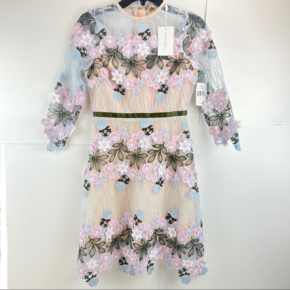 foxiedox Anthropologie Floral Appliqué Mesh Dress